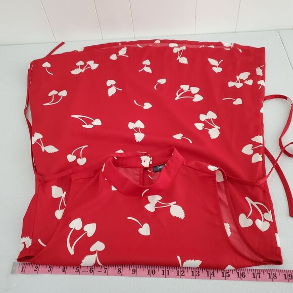 ModCloth Womens Red Cherry Dress Size M Round Neck Belted Pockets A Line Whimsy - Picture 7 of 10